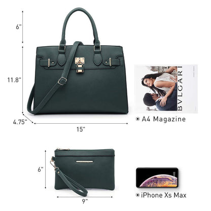 Classic Padlock Handbag with Matching Wallet - Dasein Bags
