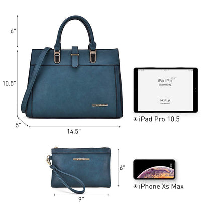 Women Flap-over Belt Top Handle Tote Satchel Purse Work Bag Matching Wristlet bag l Dasein - Dasein Bags