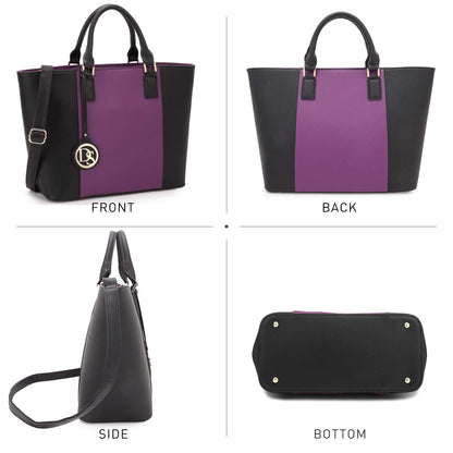 Fashion Stitching Color Large Tote Bag with Matching Wallet l Dasein - Dasein Bags