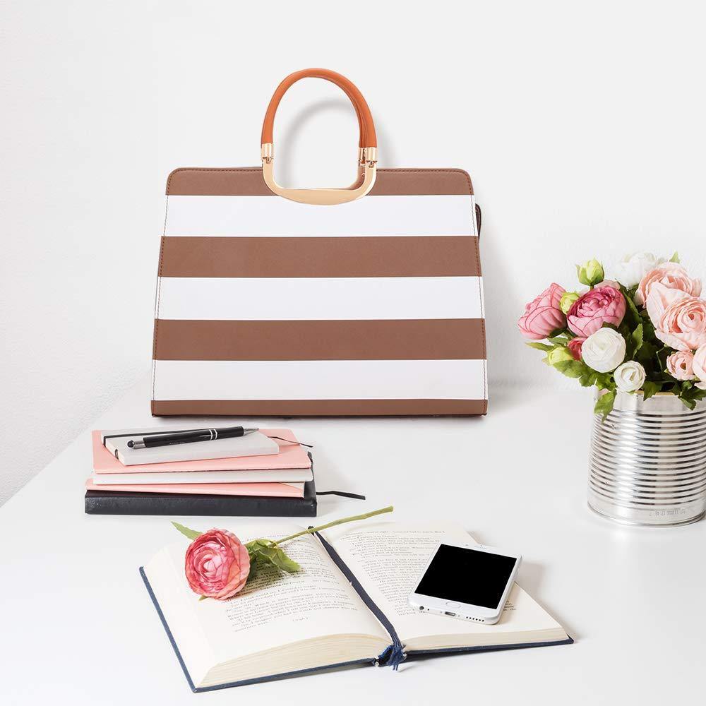 Saffiano Striped Briefcase Handbag - Dasein Bags