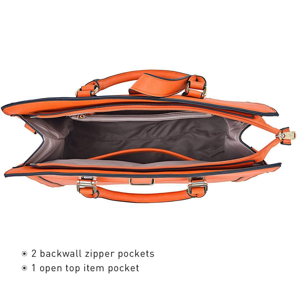 Women Flap-over Belt Top Handle Tote Satchel Purse Work Bag Matching Wristlet bag l Dasein - Dasein Bags