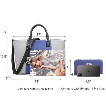 Fashion Stitching Color Large Tote Bag with Matching Wallet l Dasein - Dasein Bags