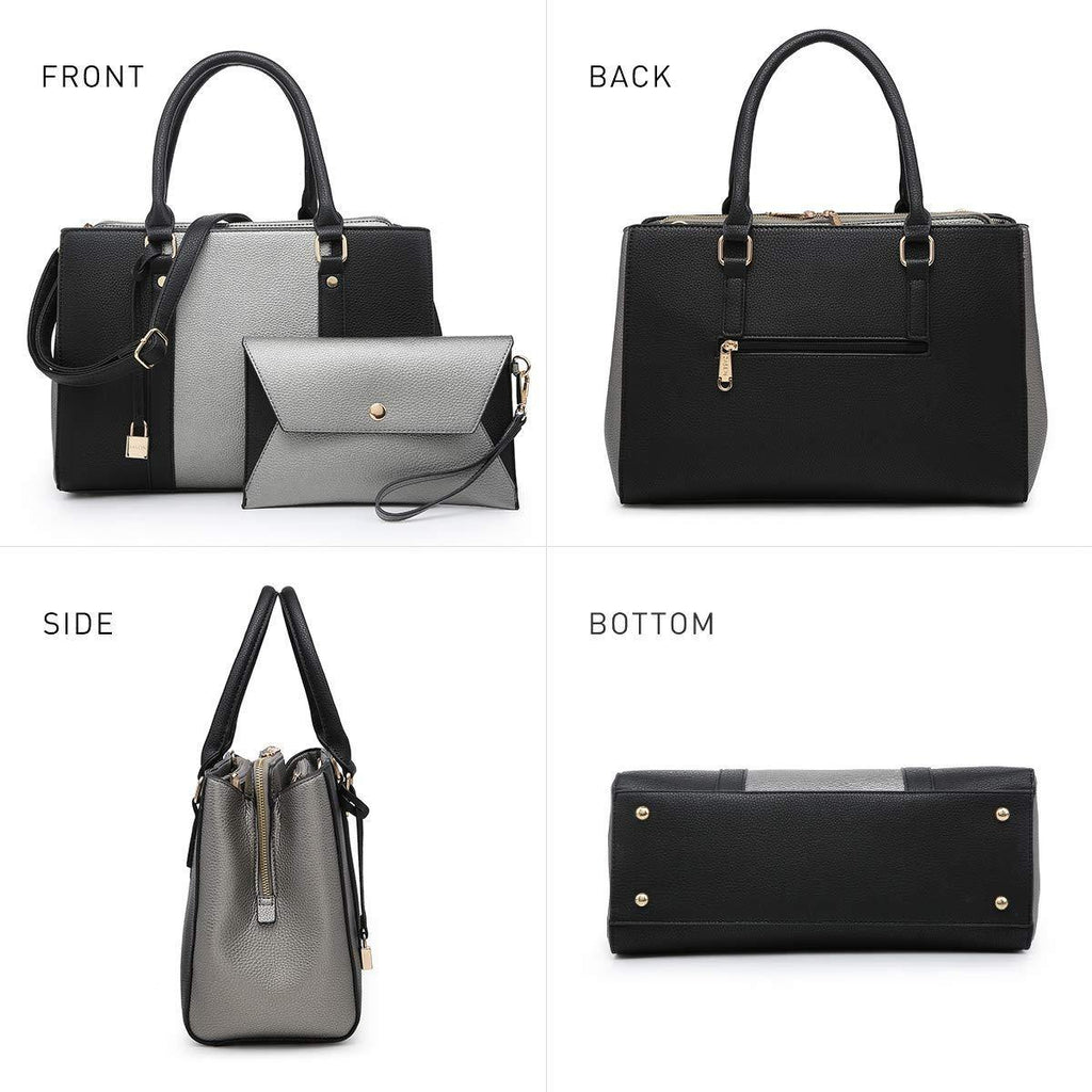 Padlock Two-Tone Satchel with Matching Wristlet - Dasein Bags