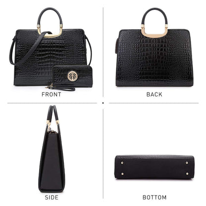 Fashion Pattern Embossed Handbag with Matching Wallet - Dasein Bags