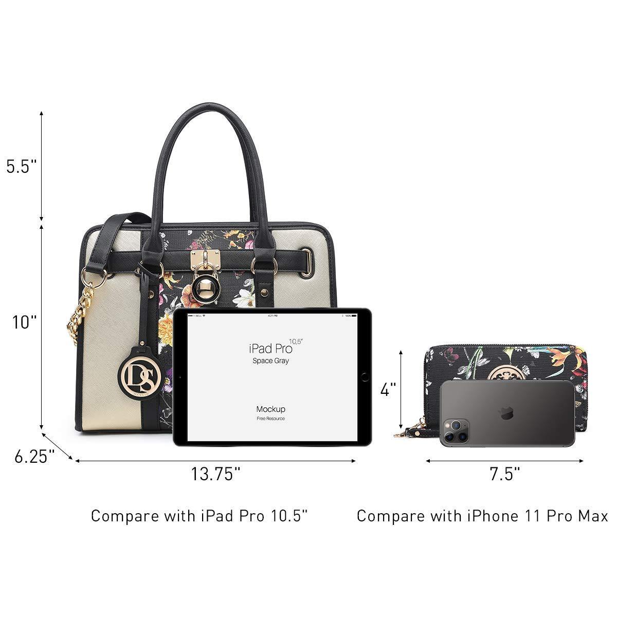 Two Tone Satchel Top Handle Bags Work Tote with Matching Wallet l Dasein - Dasein Bags