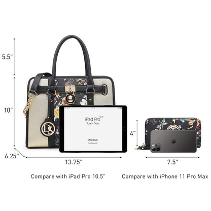 Two Tone Satchel Top Handle Bags Work Tote with Matching Wallet l Dasein - Dasein Bags