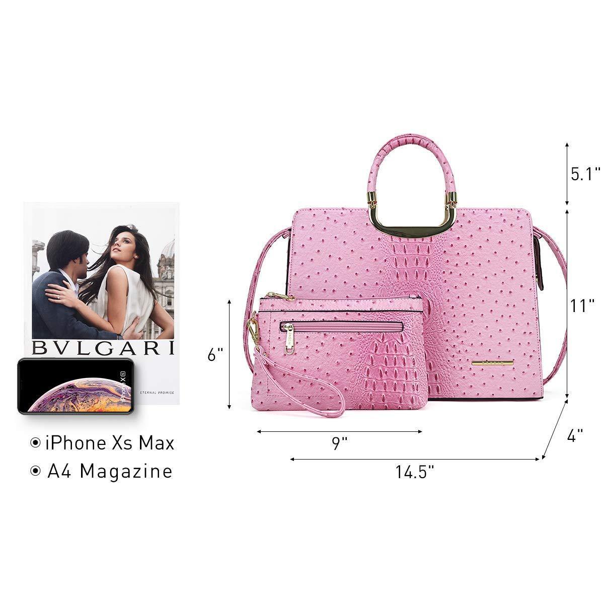 Embossed Pattern Top Handle Handbag with Matching Wallet - Dasein Bags