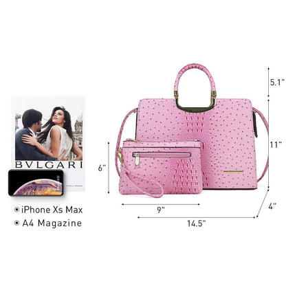 Embossed Pattern Top Handle Handbag with Matching Wallet - Dasein Bags