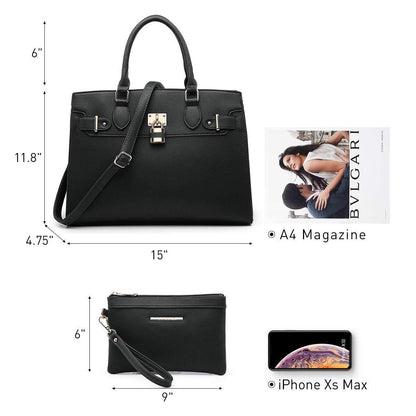 Classic Padlock Handbag with Matching Wallet - Dasein Bags