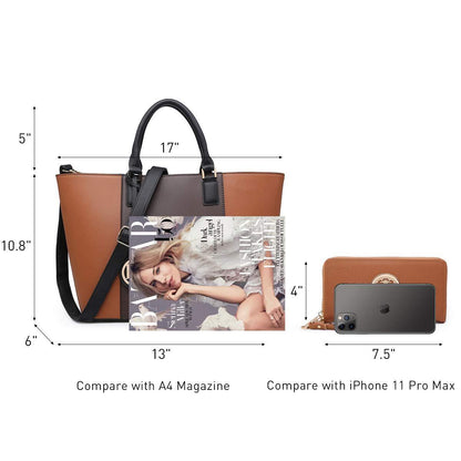 Fashion Stitching Color Large Tote Bag with Matching Wallet l Dasein - Dasein Bags