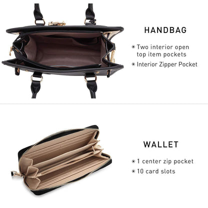 Two Tone Satchel Top Handle Bags Work Tote with Matching Wallet l Dasein - Dasein Bags