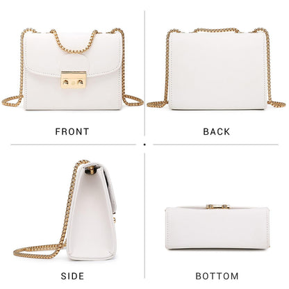 Push Lock Lightweight Vegan Leather Crossbody Bag With Chain Strap By Dasein - Dasein Bags