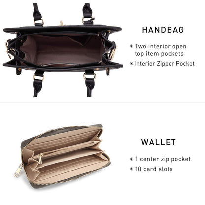 Two Tone Satchel Top Handle Bags Work Tote with Matching Wallet l Dasein - Dasein Bags