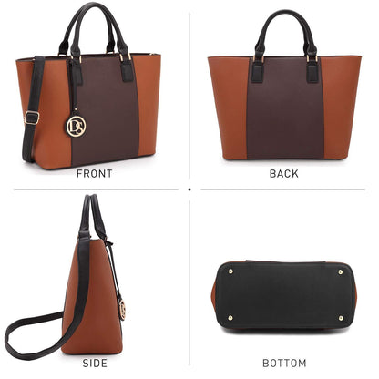 Fashion Stitching Color Large Tote Bag with Matching Wallet l Dasein - Dasein Bags