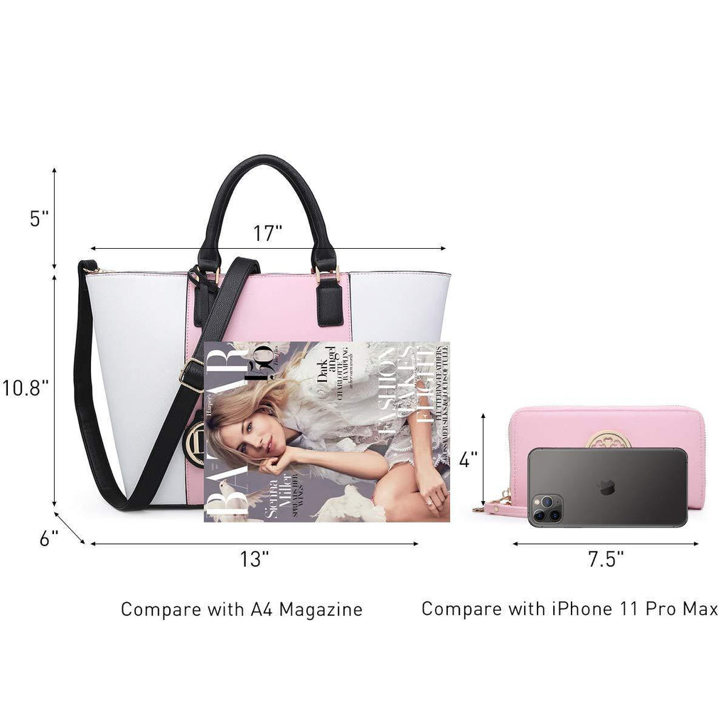 Fashion Stitching Color Large Tote Bag with Matching Wallet l Dasein - Dasein Bags