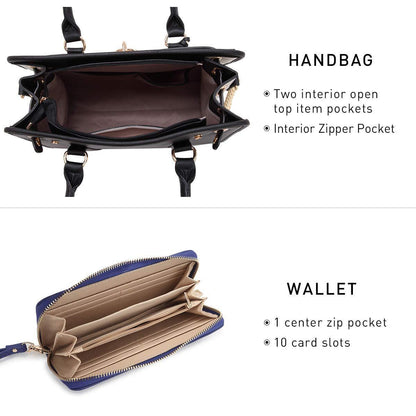 Two Tone Satchel Top Handle Bags Work Tote with Matching Wallet l Dasein - Dasein Bags