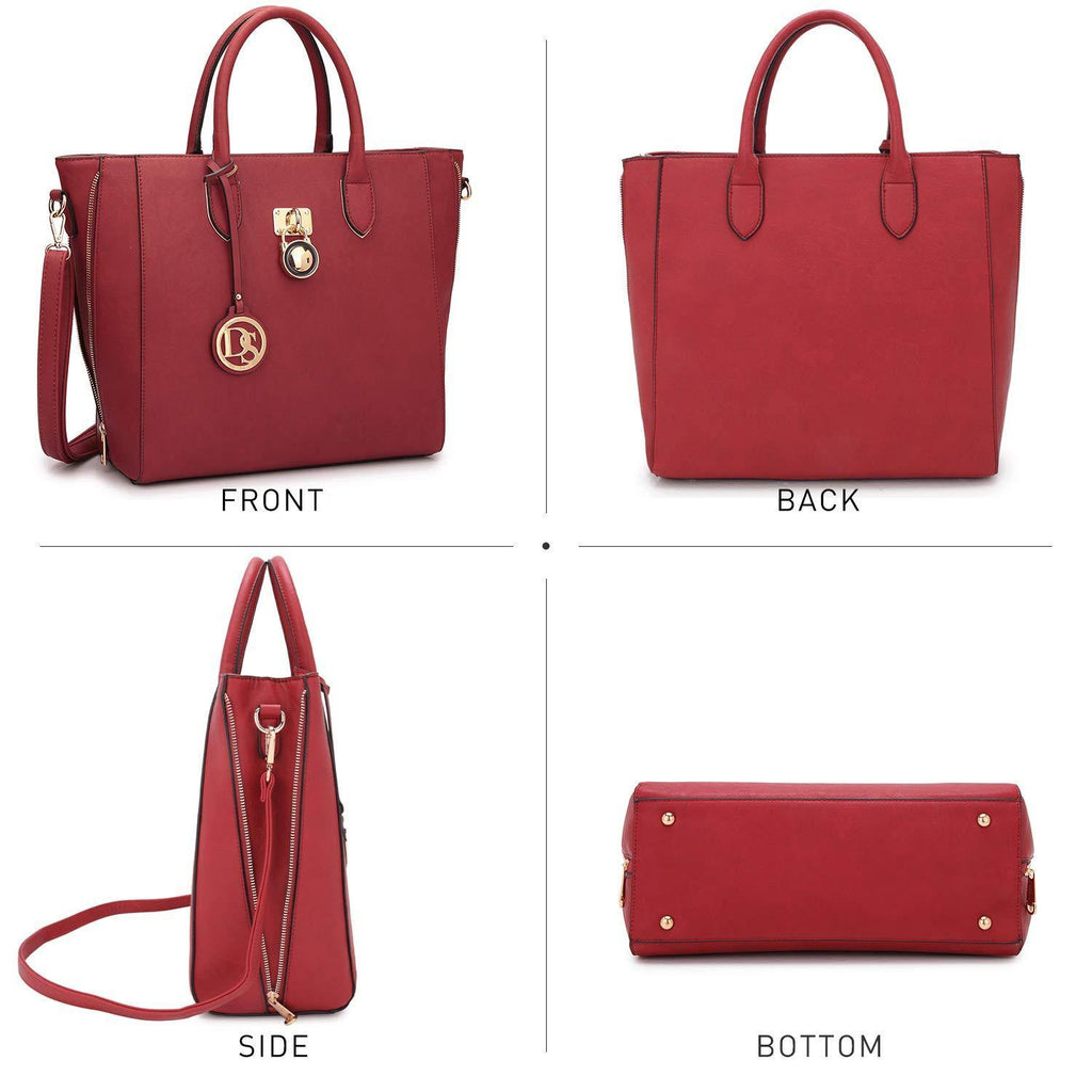 Solid-Color Emblem Tote Handbag - Dasein Bags