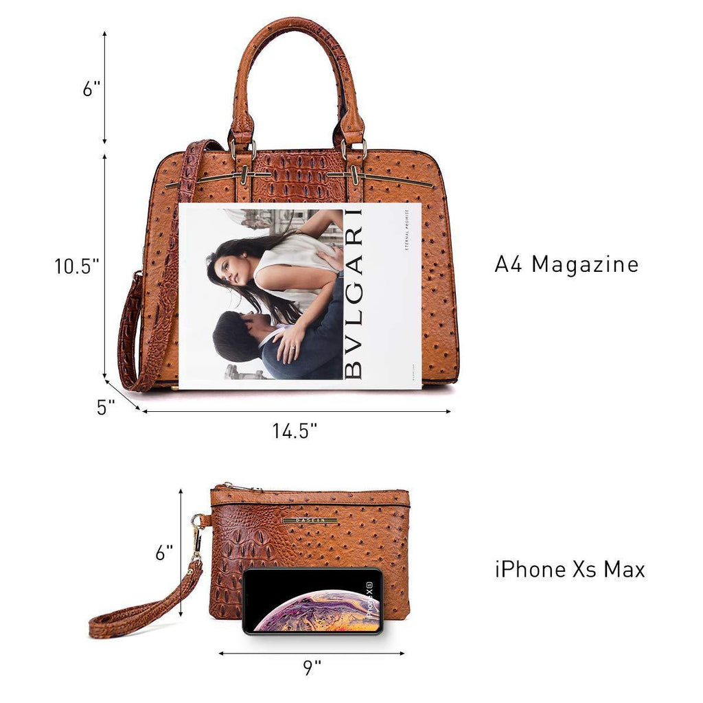 Fashion Embossed Pattern Two Tone Handbag with Matching Wallet l Dasein - Dasein Bags