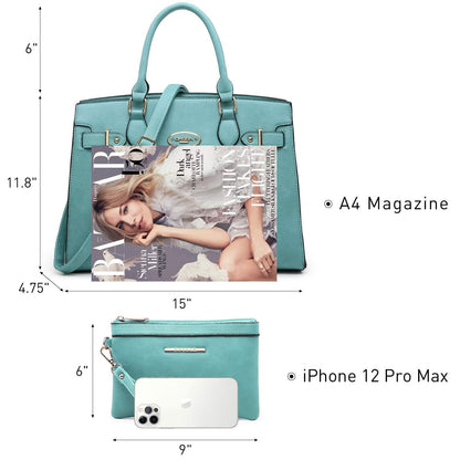 Ladies Shoulder Bag Top Handle Satchel Tote Work Bag with Matching Clutch l Dasein - Dasein Bags