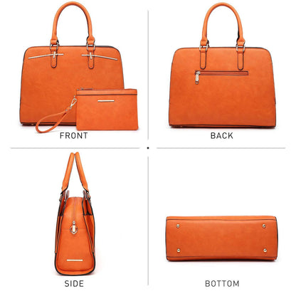 Gold-Tone Hardware Vegan Leather Textured Handbag with Matching Wallet l Dasein - Dasein Bags