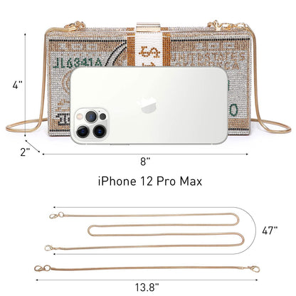 Stack of Cash Dollars Clutch Party Purse Crystal Evening Bag Cocktail for Women - Dasein Bags