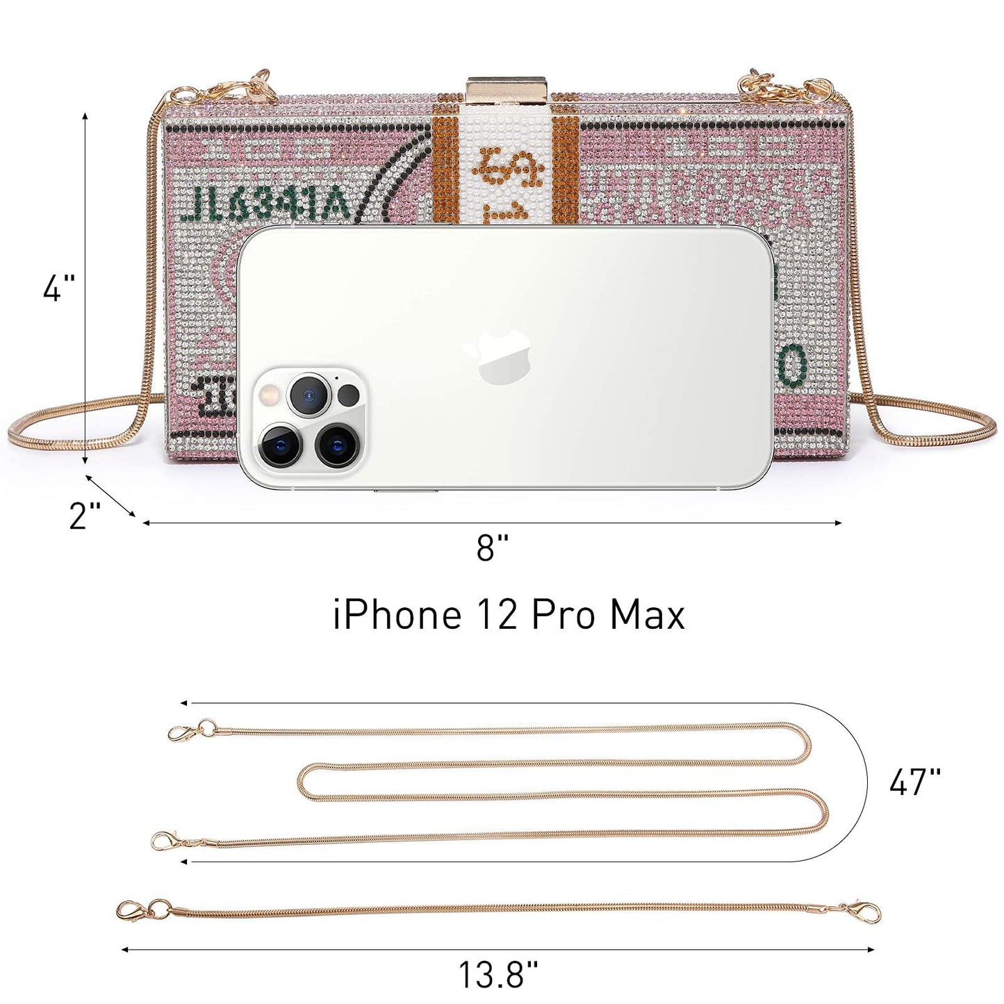 Stack of Cash Dollars Clutch Party Purse Crystal Evening Bag Cocktail for Women - Dasein Bags