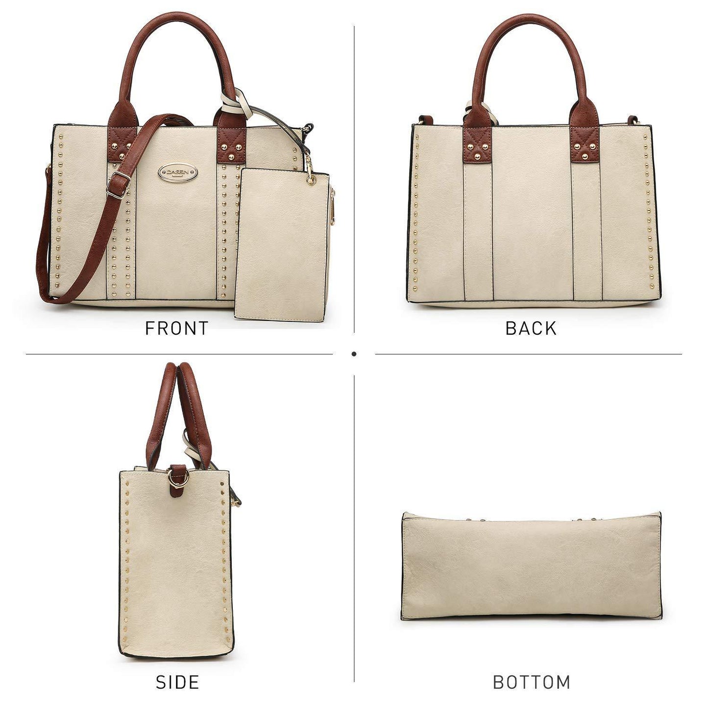 Studded 3-in-1 Top Handle Tote Handbag l Dasein - Dasein Bags