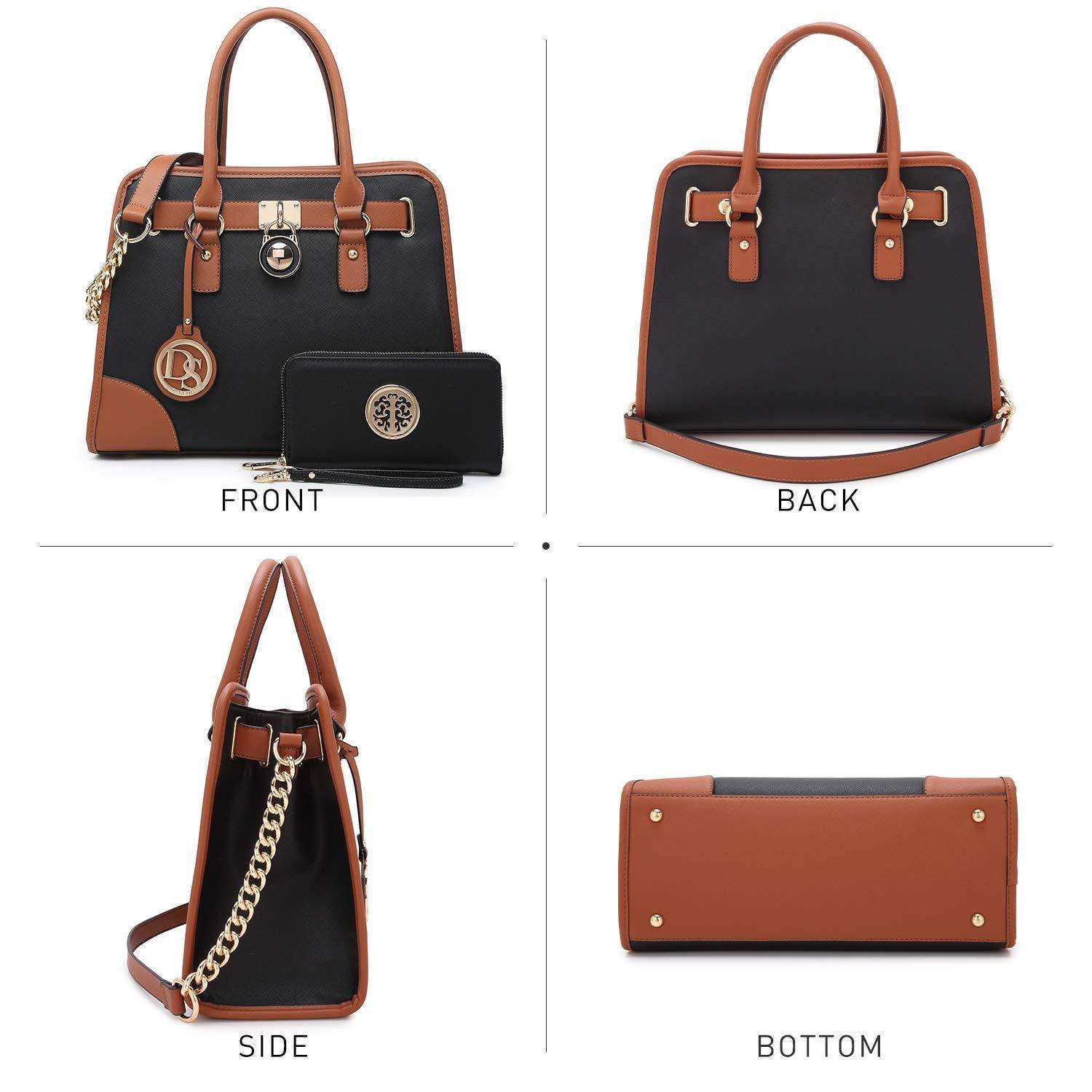 Two-Tone Handbag with Matching Wallet - Dasein Bags