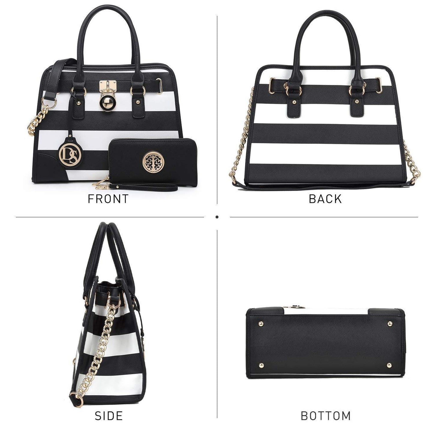 Two-Tone Handbag with Matching Wallet - Dasein Bags