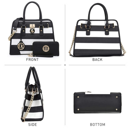 Two-Tone Handbag with Matching Wallet - Dasein Bags
