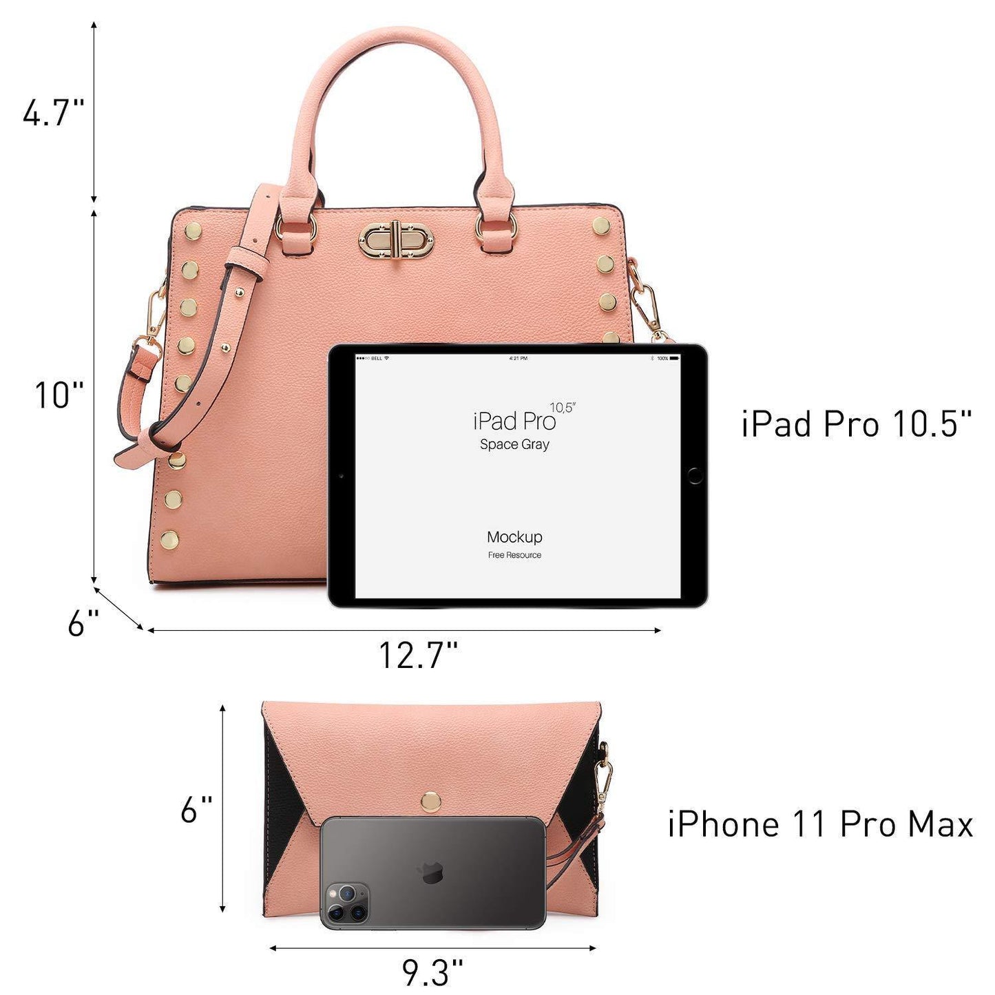 Studded Handbag with Matching Wristlet - Dasein Bags