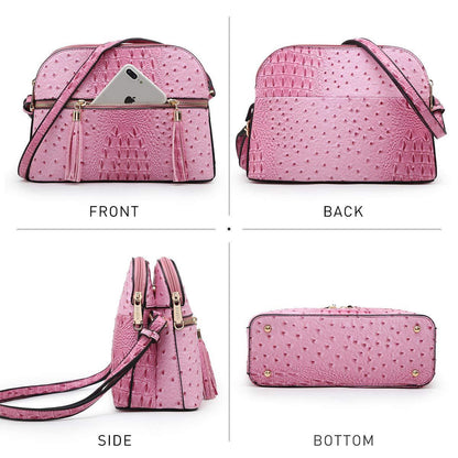 Fashion Embossed Pattern Tassel Crossbody Bag - Dasein Bags