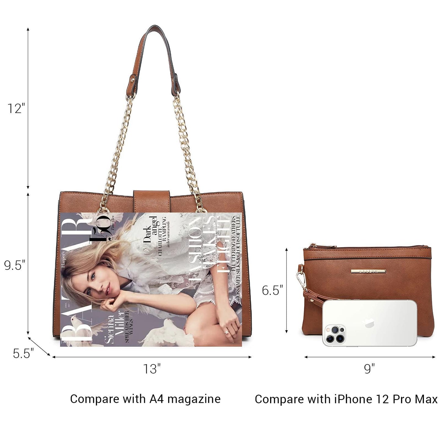 Women Fashion Chain Fashion Belt lock Tote Bags With Matching Clutch Dasein - Dasein Bags
