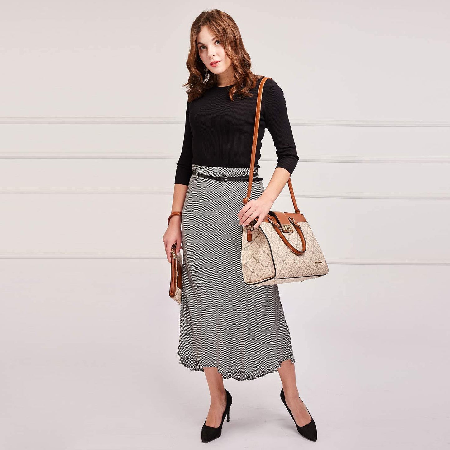 Monogram Flap Satchel with Matching Wristlet - Dasein Bags