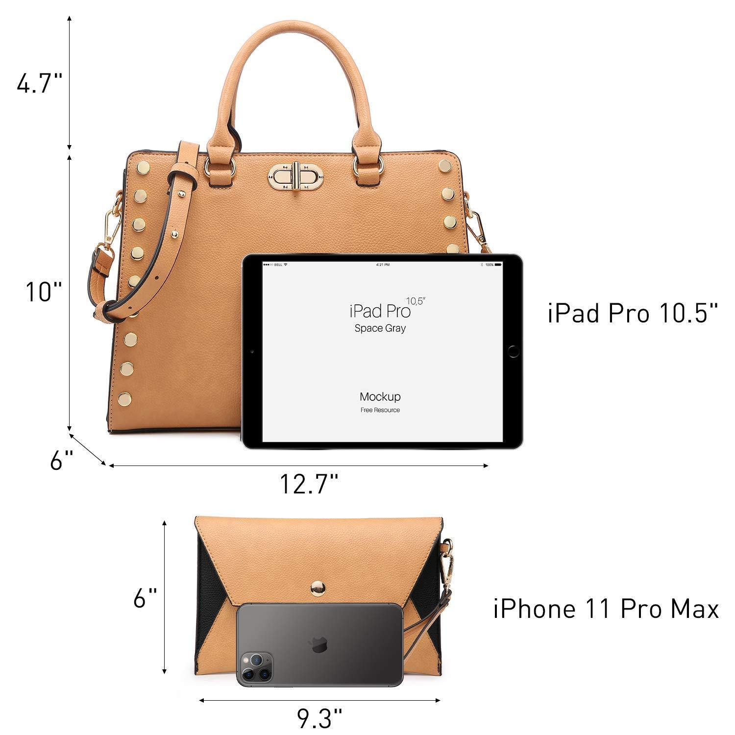 Studded Handbag with Matching Wristlet - Dasein Bags