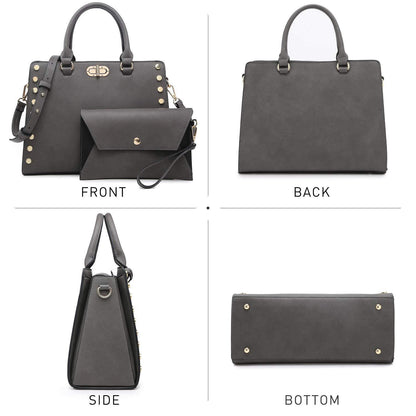 Studded Handbag with Matching Wristlet - Dasein Bags