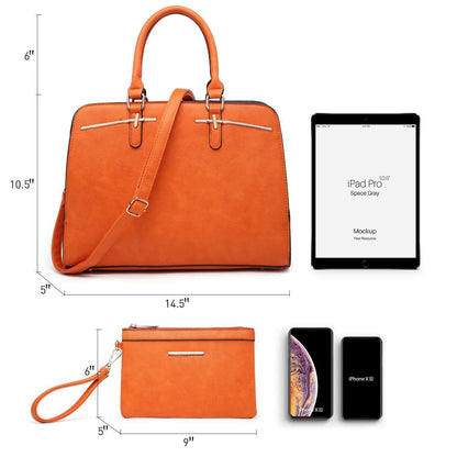 Gold-Tone Hardware Vegan Leather Textured Handbag with Matching Wallet l Dasein - Dasein Bags