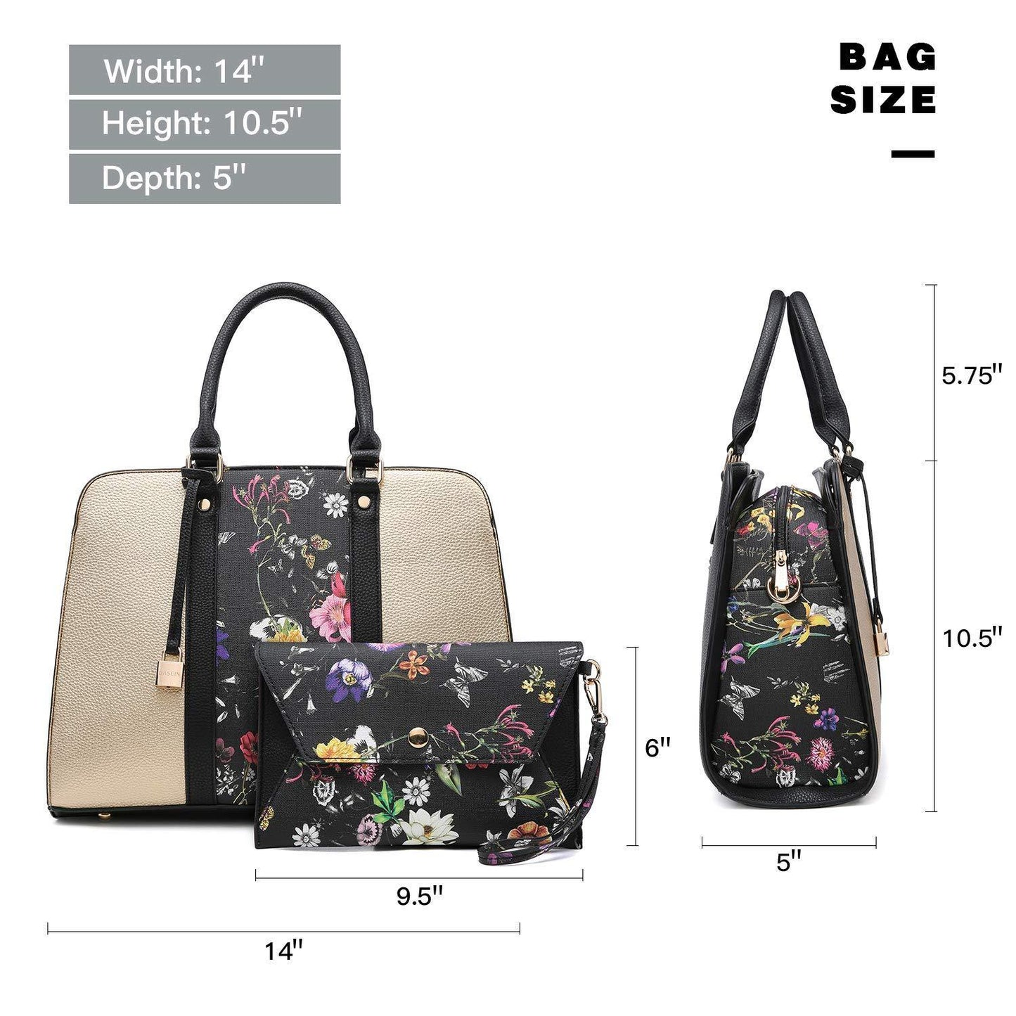 Two-Tone Padlock Satchel with Matching Wristlet - Dasein Bags