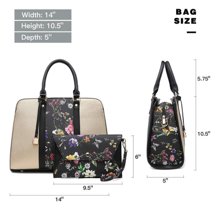 Two-Tone Padlock Satchel with Matching Wristlet - Dasein Bags