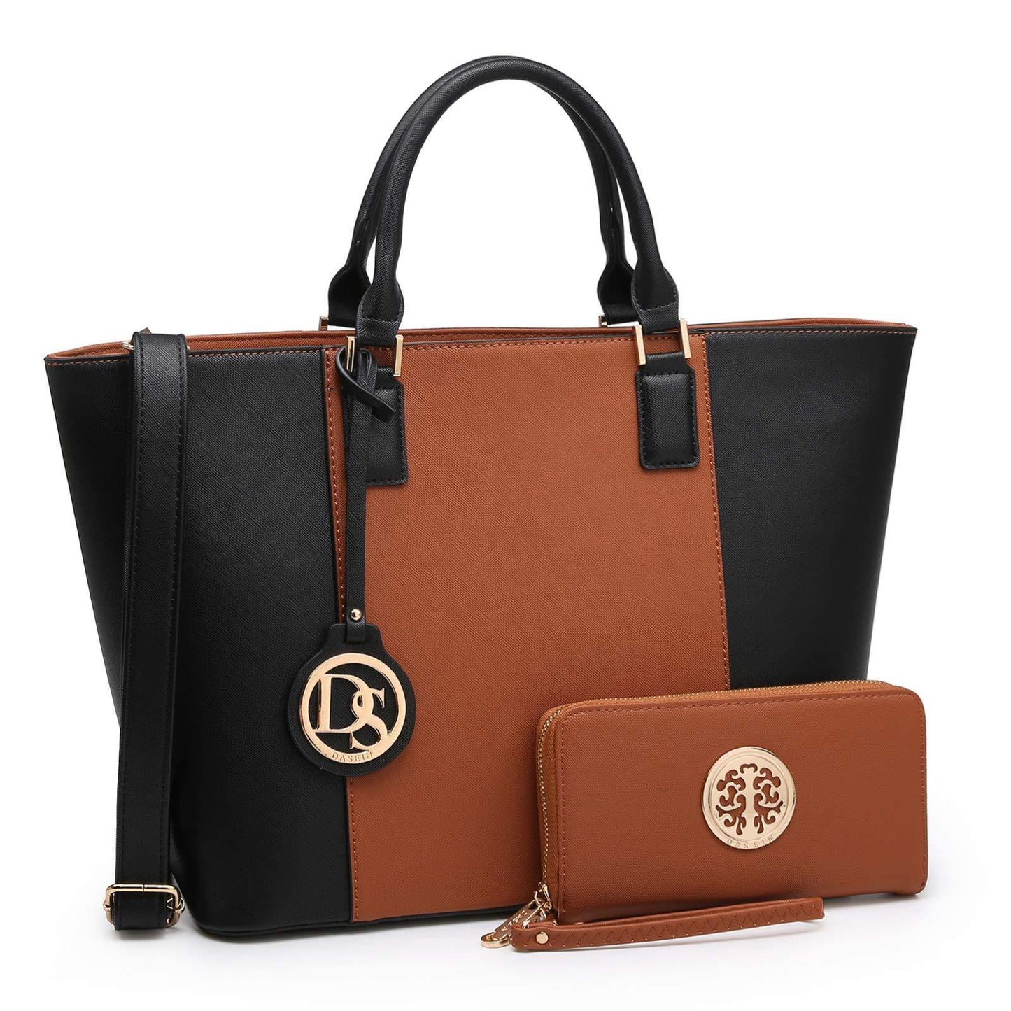 Fashion Stitching Color Large Tote Bag with Matching Wallet l Dasein - Dasein Bags