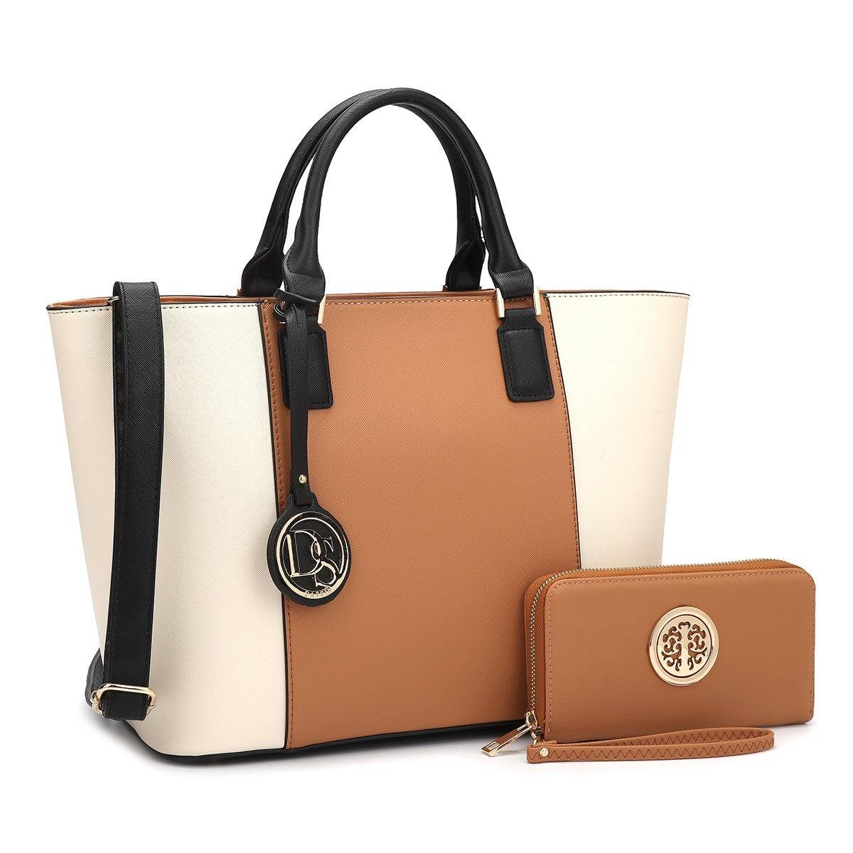 Fashion Stitching Color Large Tote Bag with Matching Wallet l Dasein - Dasein Bags
