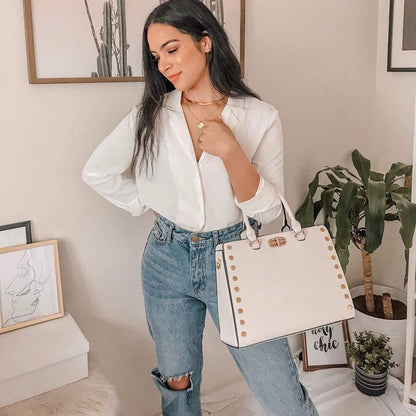 Studded Handbag with Matching Wristlet - Dasein Bags