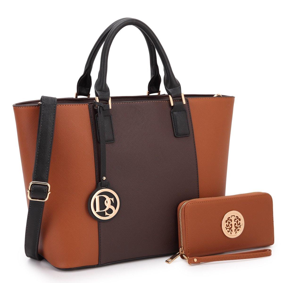 Fashion Stitching Color Large Tote Bag with Matching Wallet l Dasein - Dasein Bags