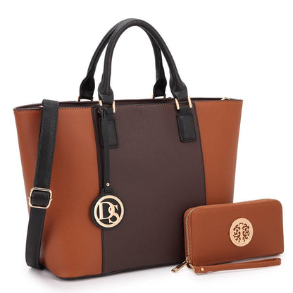 Fashion Stitching Color Large Tote Bag with Matching Wallet l Dasein - Dasein Bags