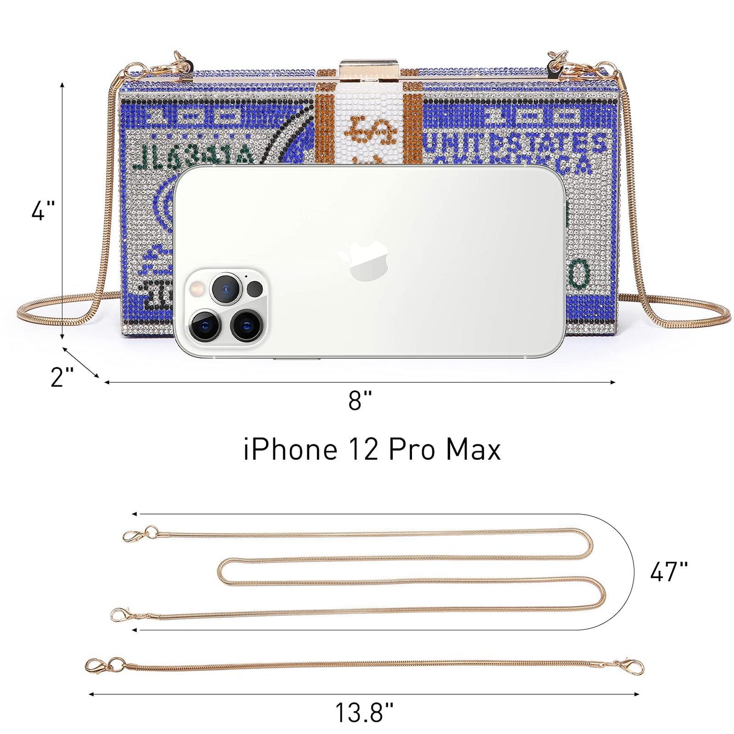 Stack of Cash Dollars Clutch Party Purse Crystal Evening Bag Cocktail for Women - Dasein Bags