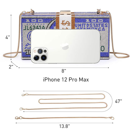 Stack of Cash Dollars Clutch Party Purse Crystal Evening Bag Cocktail for Women - Dasein Bags