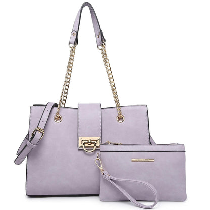 Women Fashion Chain Fashion Belt lock Tote Bags With Matching Clutch Dasein - Dasein Bags