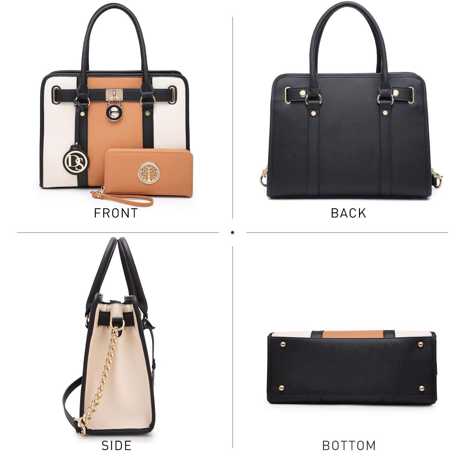 Two Tone Satchel Top Handle Bags Work Tote with Matching Wallet l Dasein - Dasein Bags