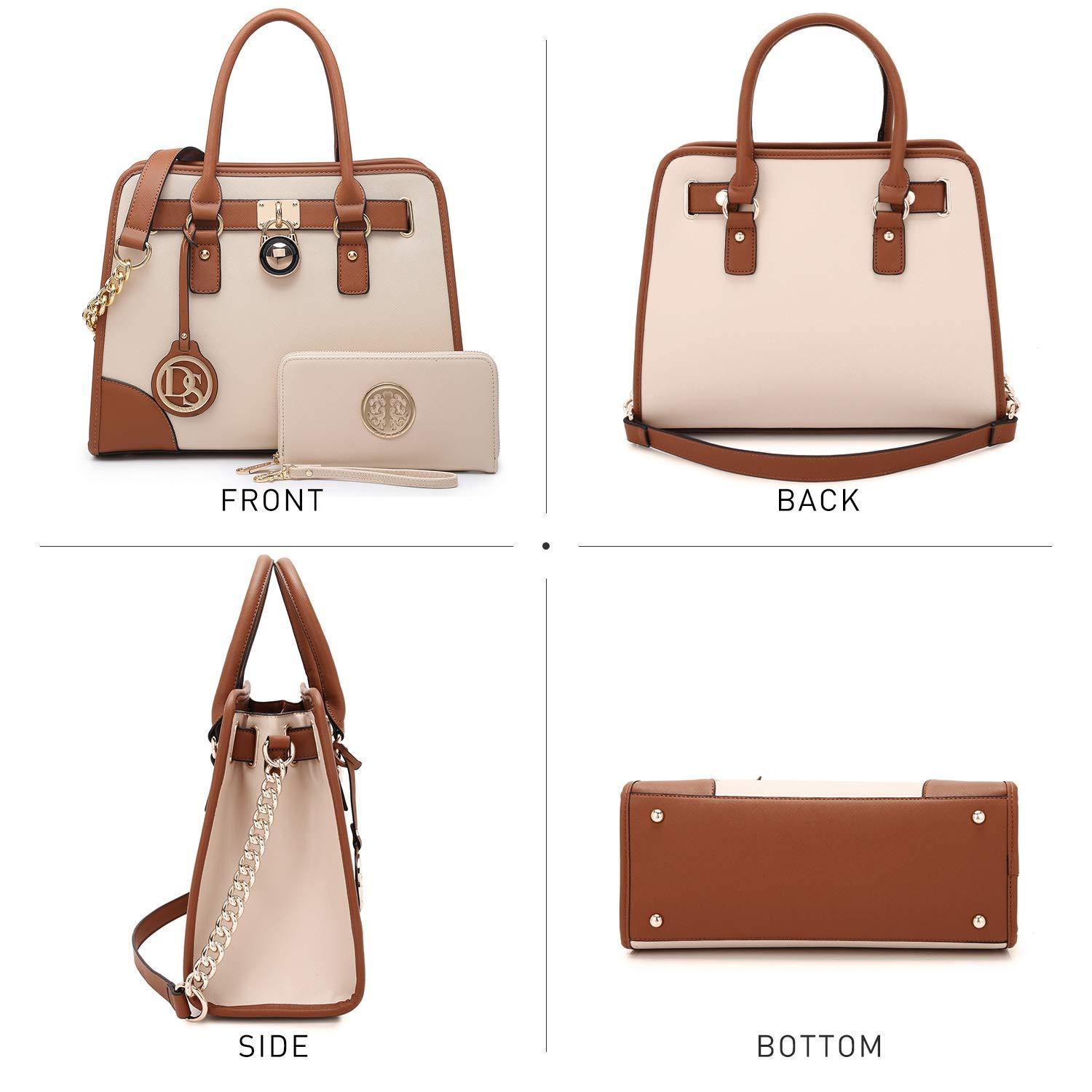 Two-Tone Handbag with Matching Wallet - Dasein Bags