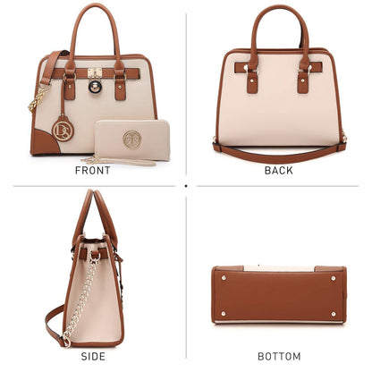 Two-Tone Handbag with Matching Wallet - Dasein Bags
